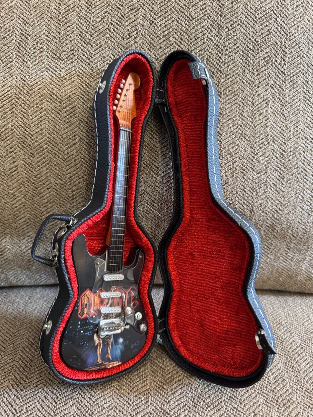 AC/DC miniature guitar with case decor/display piece